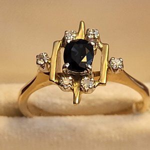 14K Gold Ring with gemstones (small diamonds and saphire)